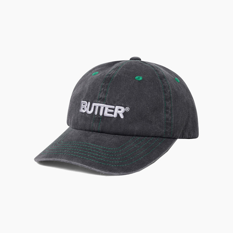 butter goods cap 6 panel rounded logo (washed black)