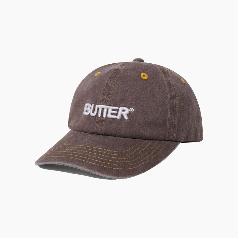 butter goods cap 6 panel rounded logo (washed oakwood)