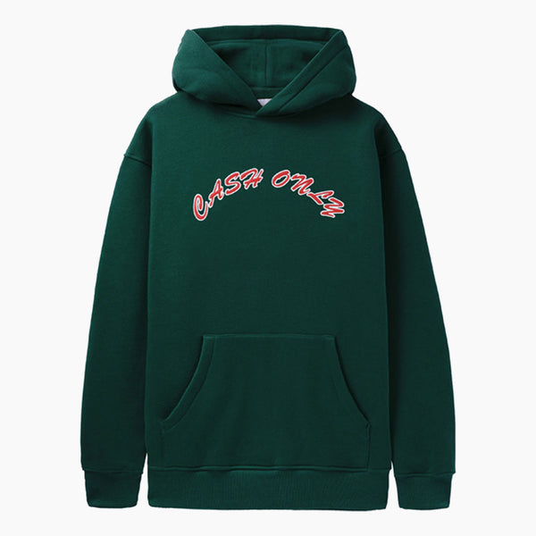 cash only sweatshirt hood felt logo (forest)