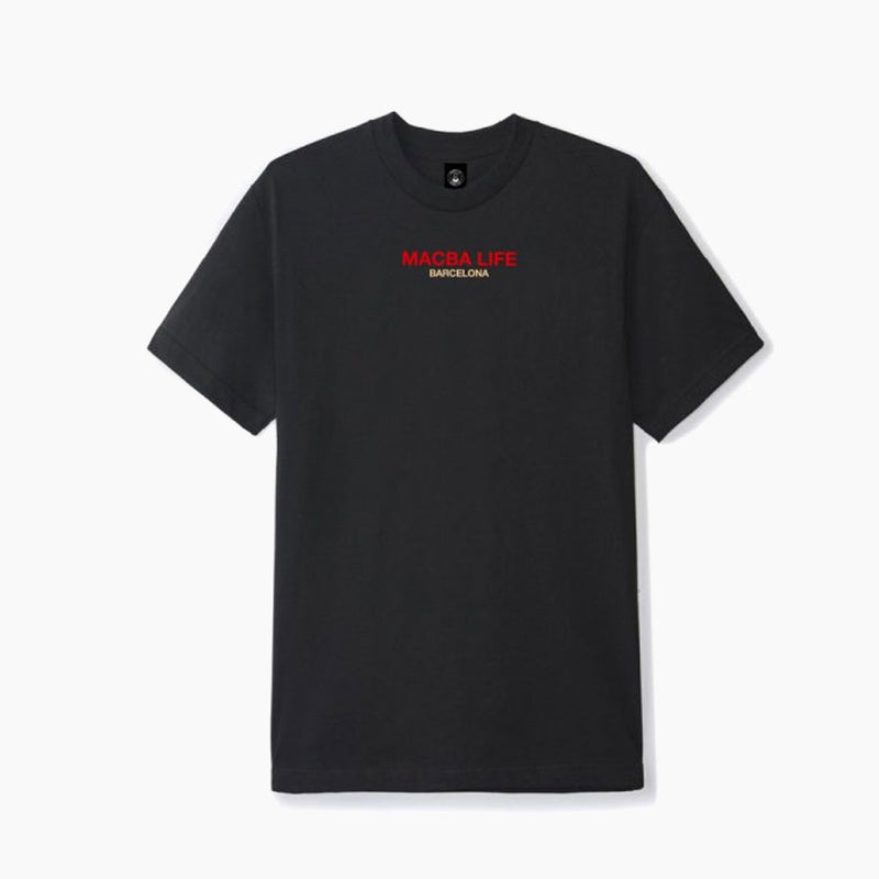 macba life tee shirt outline logo (black/red/cream) front